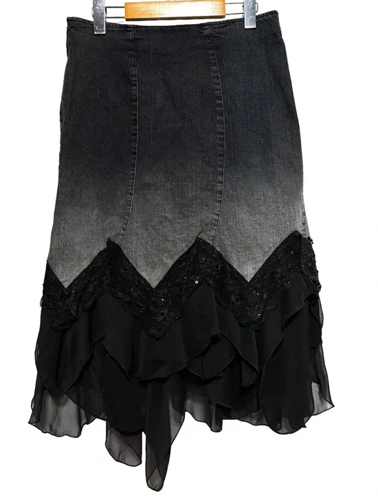Y2K HIT JEANS Lace Ruffle Ombré Denim Skirt Fairy Grunge Goth - Picture 2 of 7